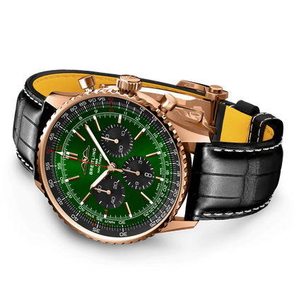 Breitling Navitimer B01 Chronograph 46 Verde/Oro rosa in Pelle
