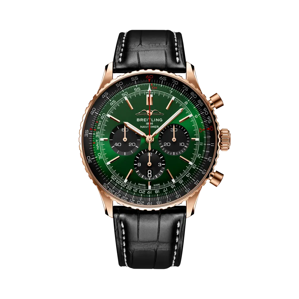 Breitling Navitimer B01 Chronograph 46 Verde/Oro rosa in Pelle