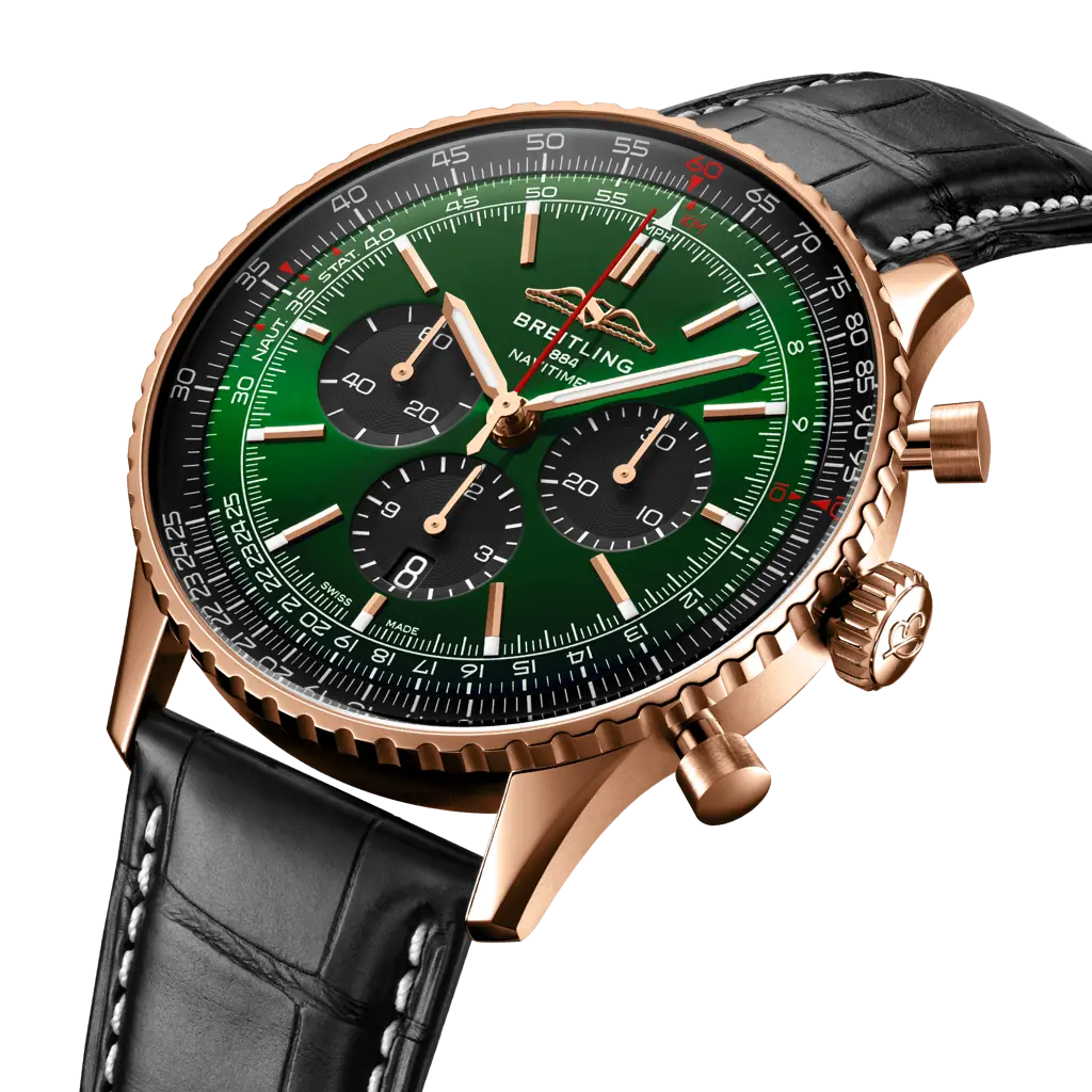 Breitling Navitimer B01 Chronograph 46 Verde/Oro rosa in Pelle