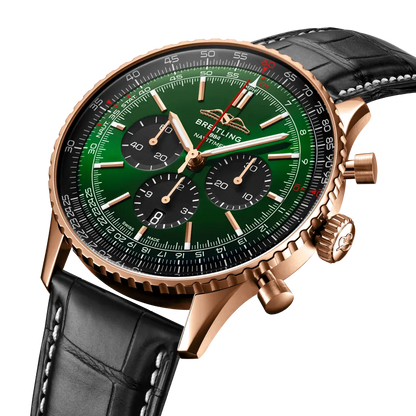 Breitling Navitimer B01 Chronograph 46 Verde/Oro rosa in Pelle